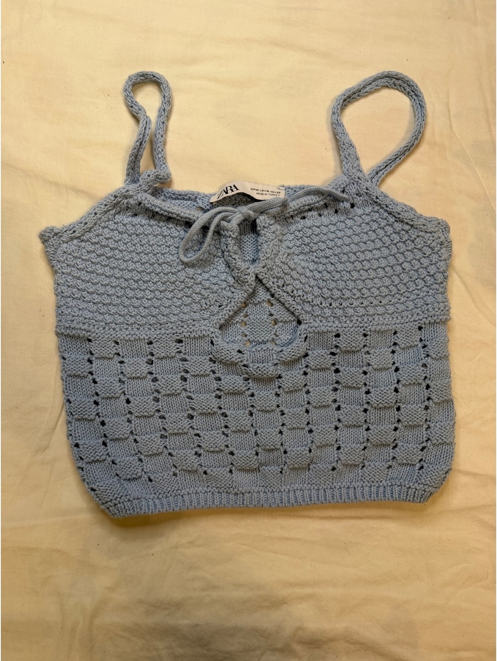 Zara Pointelle Crochet Knit Cropped Tank Top